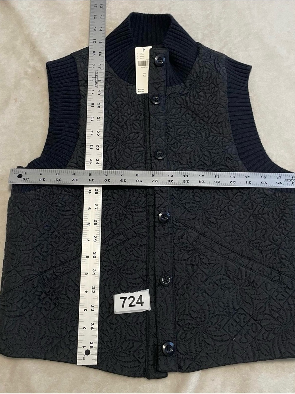 Anthropologie Black Quilted Button-Front Vest - Picture 5 of 5